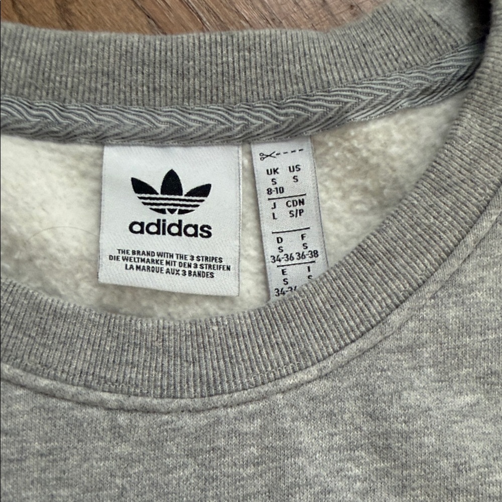 adidas Grey Cropped Trefoil Crewneck Sweatshirt - Picture 3 of 4